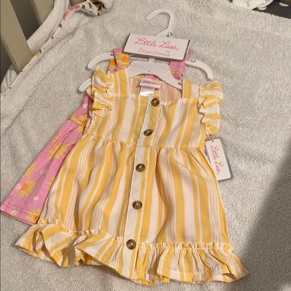 Little Lass 2 dress set Yellow and White Striped Dress with Ruffles 3-6m - Picture 1 of 2